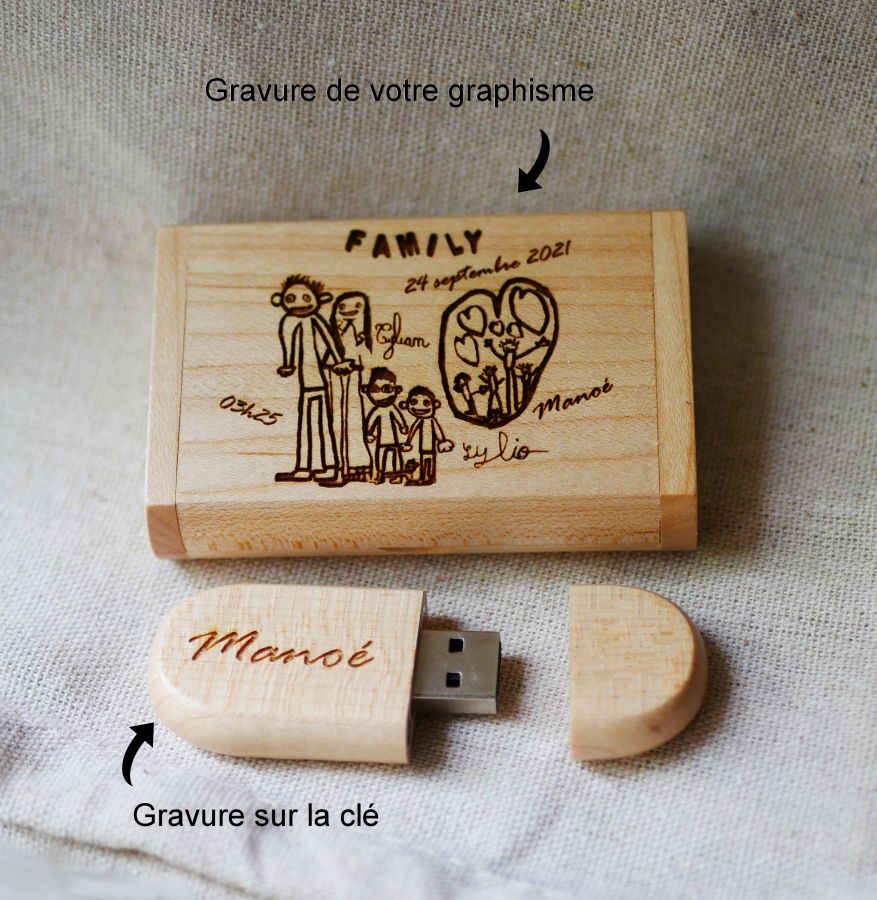 64 GB 3.0 USB-minnepinne i et spesialtilpasset etui av lyst lønnetre