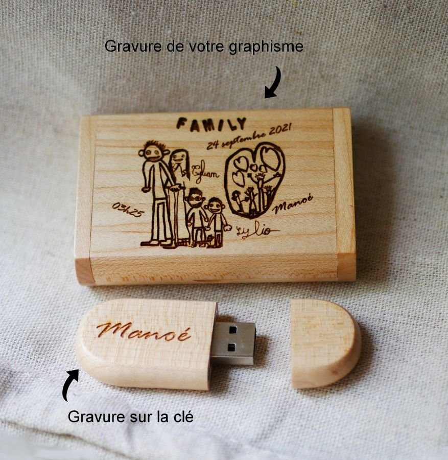 64 GB 3.0 USB-minnepinne i et spesialtilpasset etui av lyst lønnetre