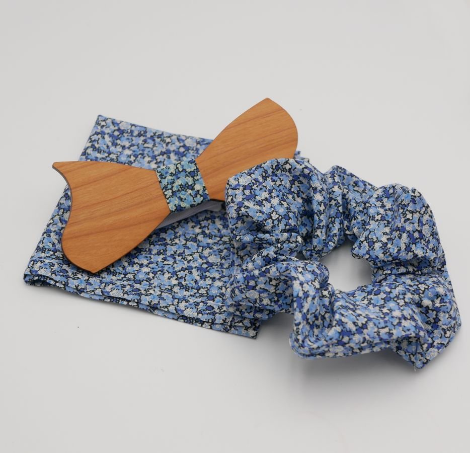 Liberty Pepper Blue pose + scrunchie + sløyfe i tre