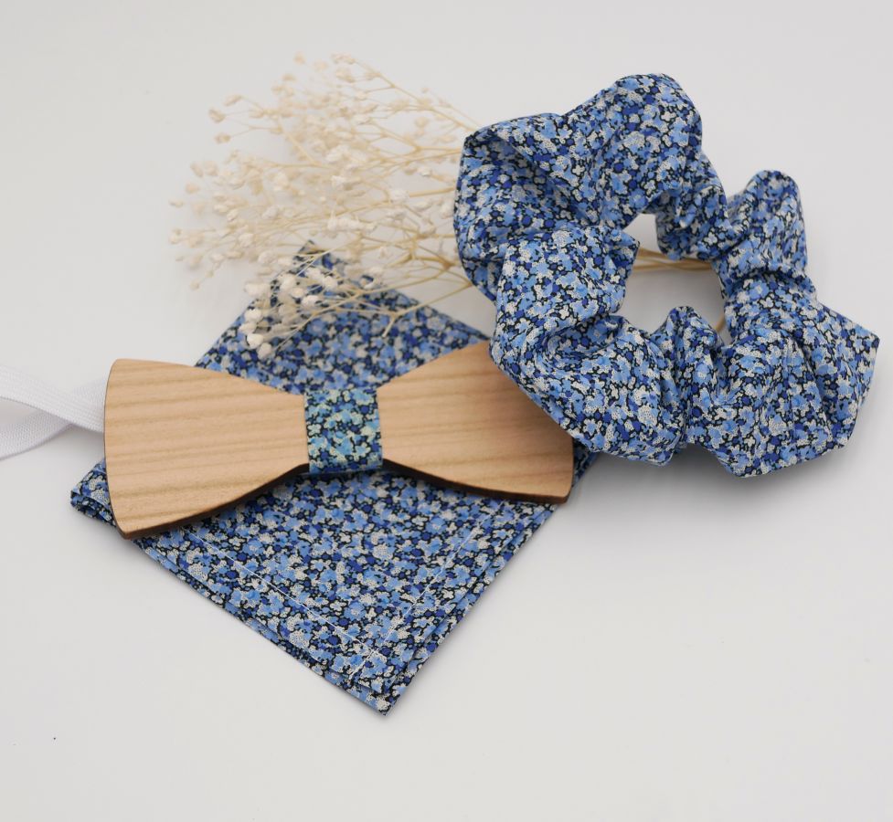 Liberty Pepper Blue pose + scrunchie + sløyfe i tre
